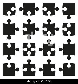 Puzzles Vorlage. Puzzle 16 Teile. Denkspiel 4x4 Stichsägen Details Hintergrund. Puzzle-Fliesen, Gedankenpuzzle-Stück. Puzzles Spiel Herausforderung. Stock Vektor