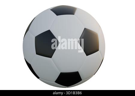 3D-Rendering eines Fußballballs auf weißem Hintergrund Stockfoto