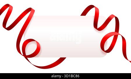 Elegantes weißes Banner mit roten festlichen Bändern. Ideal für Geschenkanhänger, Angebote und Sonderangebote. Vektorabbildung Stock Vektor