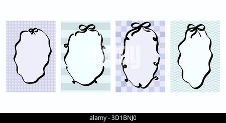 Skurriles Rahmendesign, inspiriert von Vintage-Coquette-Ästhetik mit Bändern und Kirschmotiven. Elegante Vektorlinienformen für Einladung Stock Vektor