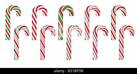 Rote und grüne Winterdekoration mit Zuckerrohr und Pfefferminzlutscher Stock Vektor