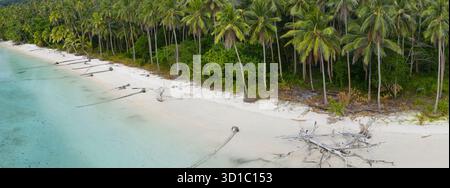 Klares warmes Wasser taucht auf einer abgelegenen Insel in der Banda-See, Indonesien. Diese tropische Region ist Teil des Korallendreiecks und bietet eine hohe Artenvielfalt. Stockfoto