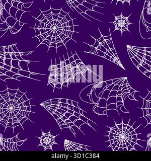 Hand drawn spooky spider web seamless pattern for halloween or scary event decoration. Different looking isolated graphic. for invitation cards and Stock Vektor