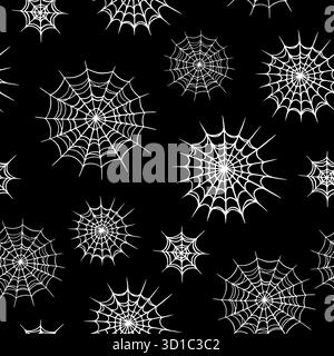 Hand drawn spooky spider web seamless pattern for halloween or scary event decoration. Different looking isolated graphic. for invitation cards and Stock Vektor