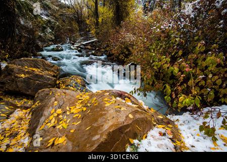 Erster Schnee im Spätherbst in den Wasatch Mtns. Von Utah. Stockfoto
