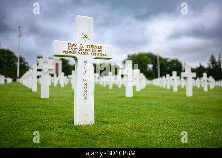 Grabmal des Tages G. Turner (1921–1945), Luxembourg American Cemetery and Memorial, Hamm, Luxembourg City Stockfoto