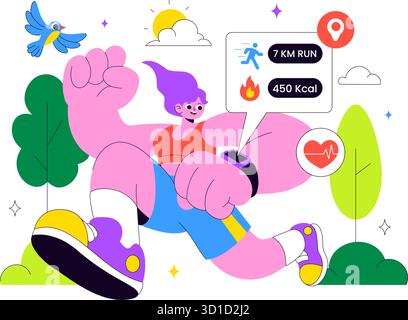 Smart Wearable Fitness Band Vektor Illustration Mit Smartwatch Tracker Mit Multimedia Apps Für Lifestyle, Arbeit Und Herzfrequenzüberwachung Stock Vektor