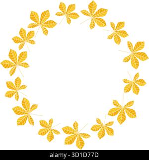 Minimaler Kreiskranz aus gelben Herbstblättern. Perfekt für saisonale Grußkarten, Einladungen und Dekoration. Stock Vektor