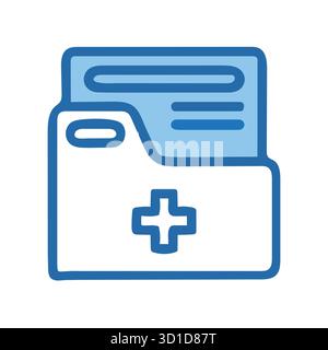Digitale Patientenakten: Blaues Symbol des Patientenakten-Ordners mit Kreuzsymbol für das Gesundheitswesen Stock Vektor