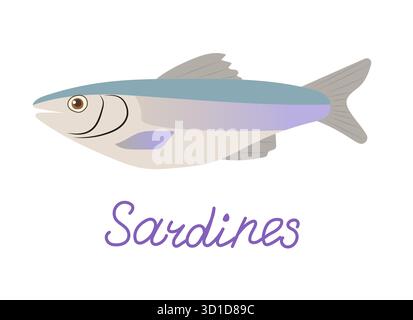 Eine farbenfrohe stilisierte Illustration von Sardinen, die für kulinarische Zwecke und Marketingzwecke zugeschnitten ist Stock Vektor