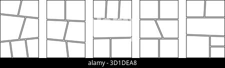 Comic-Panel-Set. Leere Vorlage für Manga-Collage. Bereich für Storyboard-Layout. Leerer Zeilenrahmen für Fotocollage. Comic-Brett-Mockup. Vektor Stock Vektor