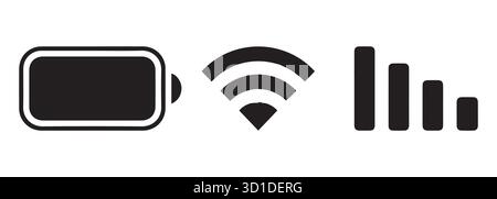 Symbole Für Gerätestatus. Akku-, Wi-Fi- Und Mobilfunksignal-Vektorsatz. Stock Vektor