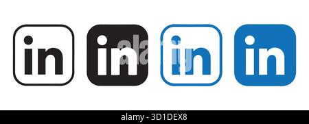 LinkedIn-Logo-Symbole. Symbole in Schwarz, weiß und Blau für Branding. Stock Vektor