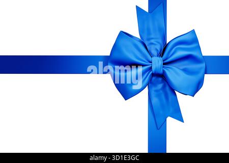 Blauer Bogen isoliert auf weißem Hintergrund. Weihnachtsfeiertag, Business und Geburtstagsfeier Geschenk-Band für Geschenkdekor. Stockfoto