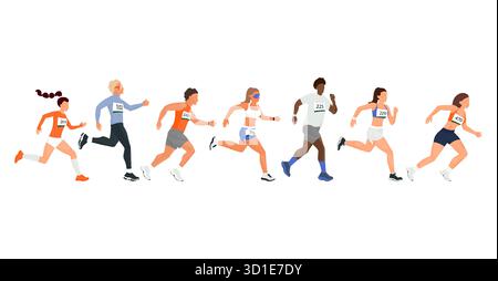 Verschiedene Gruppen von Läufern, die an einem Marathon teilnehmen Stock Vektor