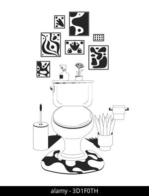Künstlerische Innenausstattung des Badezimmers mit Wandbildern und Illustration der Toilette Stock Vektor