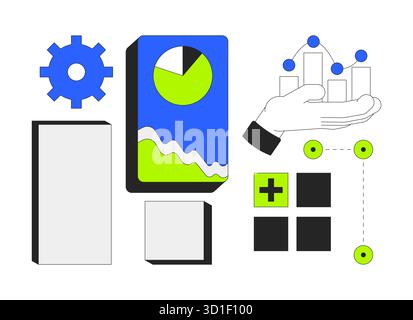 Datenvisualisierung mit UI-Komponenten 2D-Zeichentrickobjektset Stock Vektor