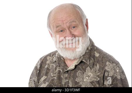 Fröhlich und ruhig schön kahl und bärtigen senior woman, isoliert auf weißem Hintergrund Stockfoto