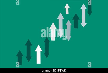 Pfeile indizieren in einem Vektordesign und einem Hintergrundbild nach oben und unten. Stock Vektor