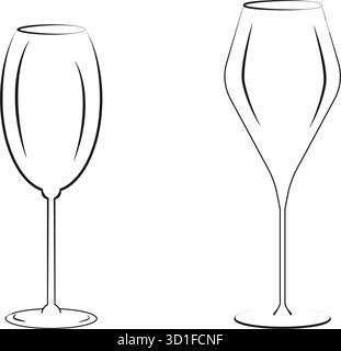 Weingläser Mit Leerem Stiel Umrisssymbol Aufkleber Piktogramm Etikett Infografik Minimalistische Designidee. Isolierte Vektor-Illustration Wein thematische Werbekarten Poster, Banner, Flugblätter, Preisschild Stock Vektor