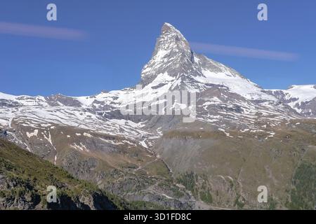 Das mächtige und wunderschöne Matterhorn, der berühmte und ikonische Schweizer Berg in den Alpen, Zermatt, Wallis, Schweiz Stockfoto