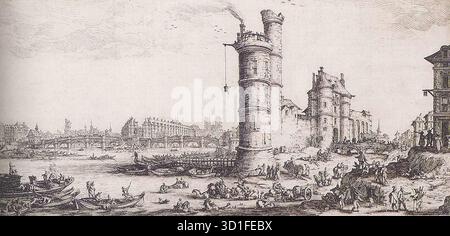 CALLOT, Jacques (* 1592, Nancy, d. 1635, Nancy) Blick auf die seine in Paris - Etching, 167 x 339 mm Museum Mayer van den Bergh, Antwerpen --- Schlüsselwörter: ----------------- Autor: CALLOT, Jacques Titel: Blick auf die seine in Paris Zeitlinie: 1601-1650 Schule: Französisch Form: Grafik Typ: Landschaft Stockfoto