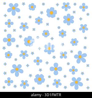 Elegantes blaues Blumenmuster auf weißem Hintergrund. Nahtloses Botanisches Dekorationsdesign Stock Vektor