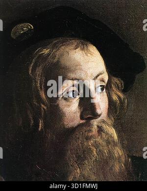 CARAVAGGIO (* 1571, Caravaggio, d. 1610, Porto Ercole) die Berufung des heiligen Matthäus (Detail) 1599-1600 Öl auf Leinwand, Breite der Details: 30 cm Contarelli Kapelle, San Luigi dei Francesi, Rom das Bild zeigt den Kopf des Matthäus. --- Schlüsselwörter: ----------------- Autor: CARAVAGGIO Titel: Die Berufung des heiligen Matthäus (Detail) Zeitlinie: 1551-1600 Schule: Italienisch Form: Malerei Art: Religiös Stockfoto