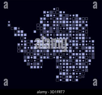 Antarktis, die Form des Landes, gebaut aus farbigen Zellen. Digitale Karte der Antarktis auf dunklem Hintergrund. Große quadratische Blöcke. Stock Vektor