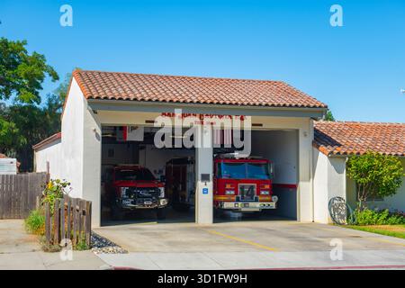 Feuerwehr in der 2nd Street im historischen Stadtzentrum von San Juan Bautista, San Benito County, Kalifornien, USA. Stockfoto