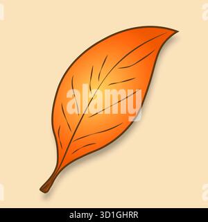 Das Herbstblatt ist orange-gelb mit Streifen und Schatten auf beigefarbenem Hintergrund. Stock Vektor