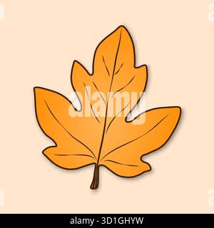 Ein gelbes, gefallenes Herbstblatt mit Streifen auf beigefarbenem Hintergrund. Ein isoliertes Herbstblatt. Stock Vektor