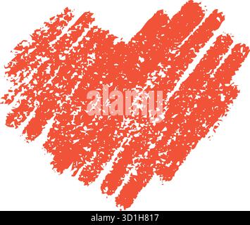 Romantisches Herz aus roter Kreide und Buntstift mit rauer Textur und Pinseldetails. Stock Vektor