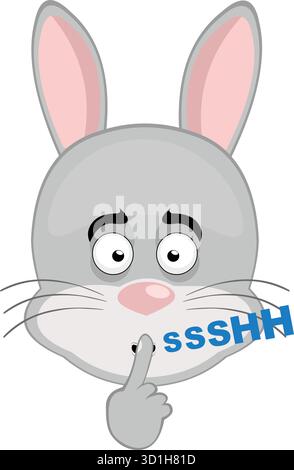 Vektor-Illustration Emoticon Charakter Gesicht Kaninchen Nagetier, bittet um Stille mit dem Zeigefinger der Hand Stock Vektor