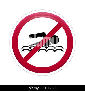 Kein Schwimmsymbol. Rotes Verbotsschild. Symbol für die Schwimmfigur. Vektor-Wasserdarstellung. Stock Vektor