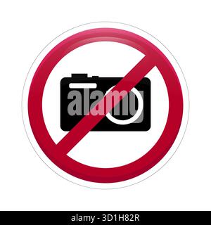 Kein Fotoschild. Symbol „keine Kamera zulässig“. Rotes Kreisvektorsymbol. Emblem für die Verbotsfotografie. Stock Vektor