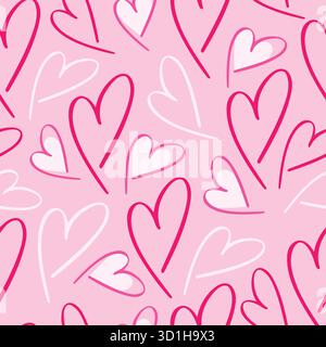 Niedliches Pink Line Herzmuster. Hintergrund zum Valentinstag. Abstrakte Vektortextur mit rosa linearen Herzen. Elegantes, minimalistisches Design zum Einwickeln Stock Vektor