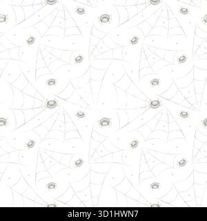 Spinnen mit Halloween-Muster krabbeln im Web. Aquarellabbildungen sind handgezeichnet in kindlichem Stil. Nahtloser Druck isoliert vom Hintergrund ist Stockfoto