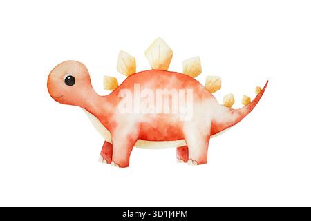 Süßer Dinosaurier. Aquarell handgezeichnet prähistorisches Brachiosaurus Tier. Isolierte Abbildung auf transparentem Hintergrund. Perfekt für Kinderzimmer und Stockfoto