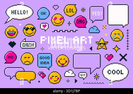 Satz isolierter Pixel Art Vektorelemente Stock Vektor
