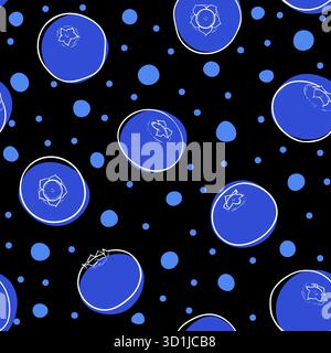 Blaubeerhintergrund mit nahtlosem Muster, Symbol des Sommers. Entwerfen Sie die Grußkarte und die Einladung zu saisonalen Sommerferien, Strandpartys Stock Vektor