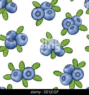 Blaubeerhintergrund mit nahtlosem Muster, Symbol des Sommers. Entwerfen Sie die Grußkarte und die Einladung zu saisonalen Sommerferien, Strandpartys Stock Vektor