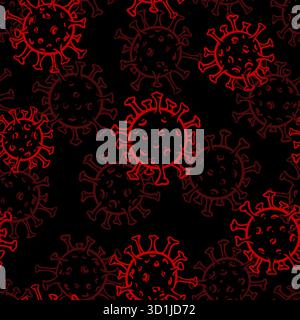 Hand gezeichnete schwarz-weiße Kritzelskizze nahtlose Bakterien- und Virusmuster. Vektorabbildung Stock Vektor