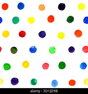Wunderschönes nahtloses Muster mit hellen Wasserfarben-Kreisformen. Handgemalte Pinselstriche. Polka-Design mit Hintergrundpunkten für Grußkarte Stock Vektor