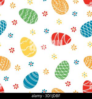 Wunderschönes, nahtloses Muster von ostereiern mit Kritzeleien. Entwerfen Sie Hintergrundgrußkarten und Einladungen zu Ostern. Stock Vektor