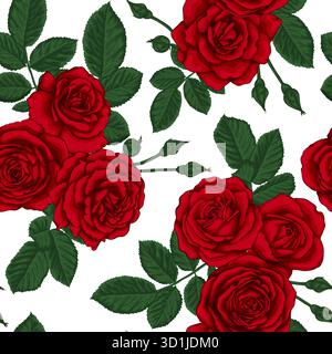 Wunderschönes Vintage nahtloses Muster mit Blumensträußen aus Rosen und Blättern Design Grußkarte und Einladung der Hochzeit, Geburtstag, Valentinstag Stock Vektor