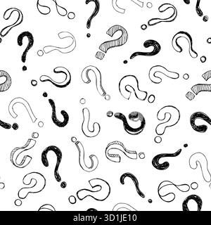Nahtloses Muster mit handgezeichneten Kritzelfragzeichen. Vektorabbildung Stock Vektor