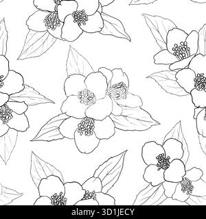 Nahtloses Muster mit schwarz-weißen Blüten-Kamille. Vektorabbildung. Design für Grußkarten und Einladungen zu Hochzeit, Geburtstag Stock Vektor