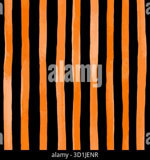 Wunderschönes nahtloses Muster mit orangegelben Aquarellstreifen. Handgemalte Pinselstriche, gestreifter Hintergrund. Vektorabbildung Stock Vektor