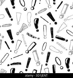 Nahtloses Muster mit handgezeichneten Doodle-Ausrufezeichen. Vektorabbildung Stock Vektor